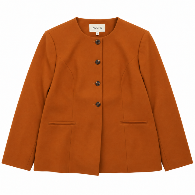 Collarless Blazer Cognac