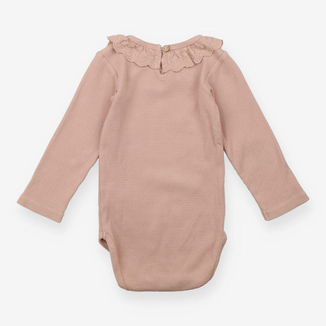 Quincy Mae Bodysuit Mesh Ruffled Neck