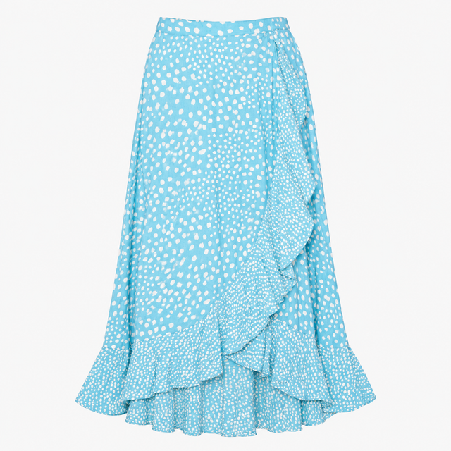 Blue and Cream Spotted Ruffle Skirt
