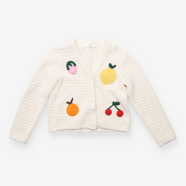 White Knit Cardigan with Fruits