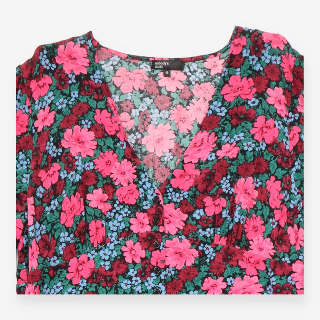 Midi Dress Floral Long Sleeve V Neck Viscose