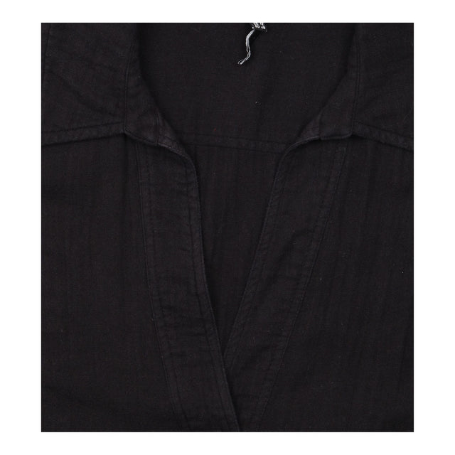 Shirt Dress in Black Cotton with Tiered Skirt
