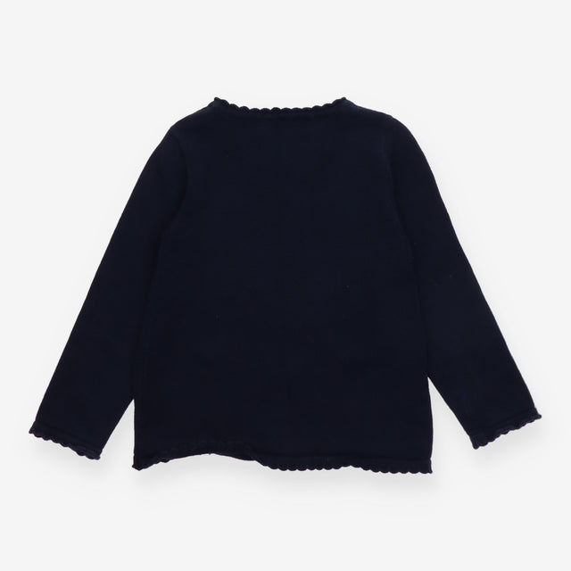 Cardigan navy blue frilled edges pockets