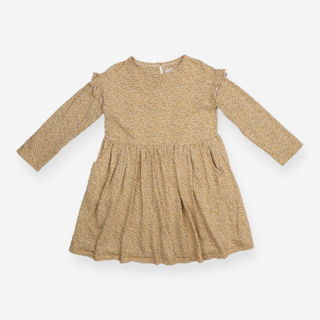 Jersey Dress Yellow Ditsy Floral Frill Shoulders