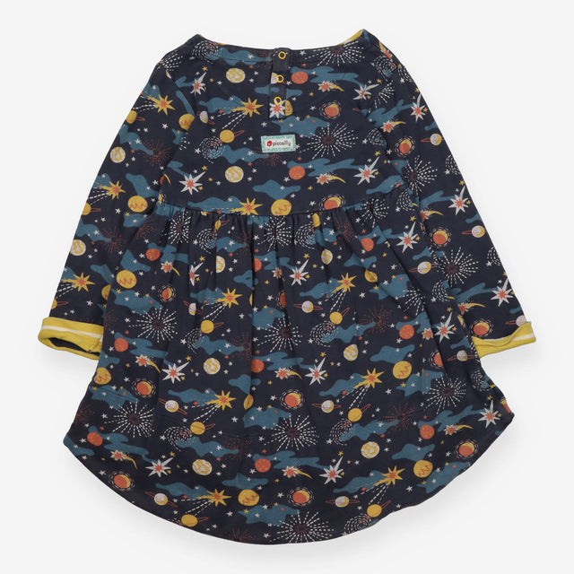 Blue Solar System Dress Yellow Striped Collar