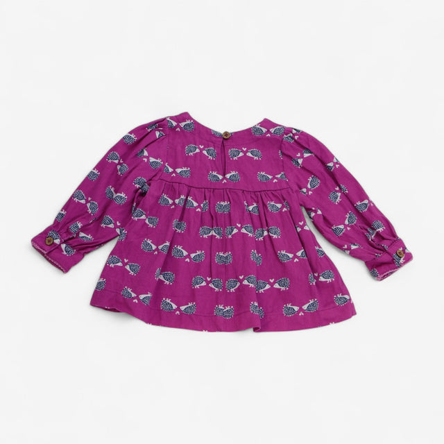 Blouse Pink with Blue Hedgehogs