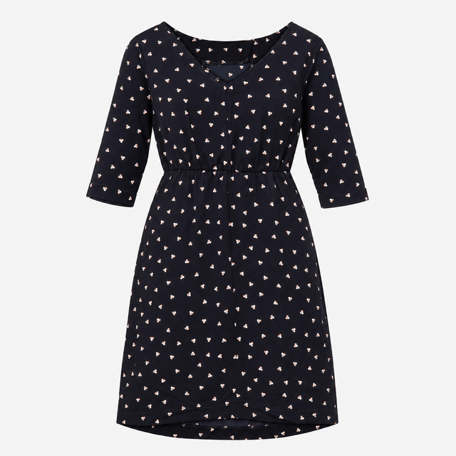 Black Geometric Print 3/4 Sleeve Maternity Dress