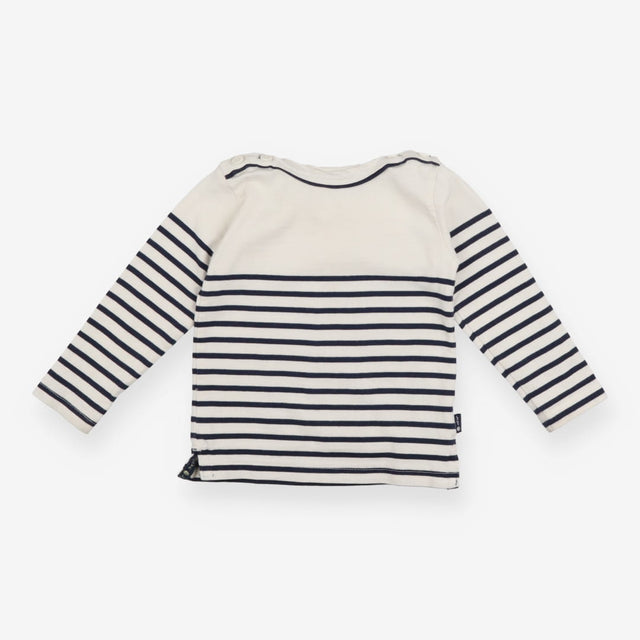 Tee LS Navy Blue striped - shoulder buttons