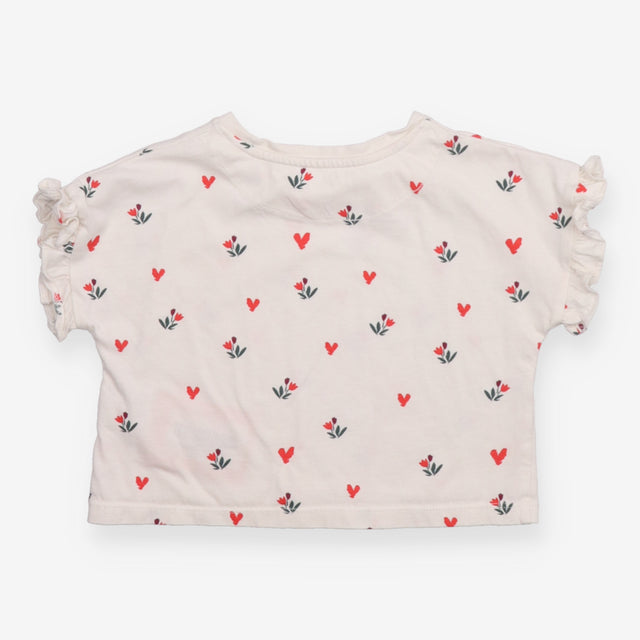 Tee Frill Shoulder White with Heart and Tulips Pri