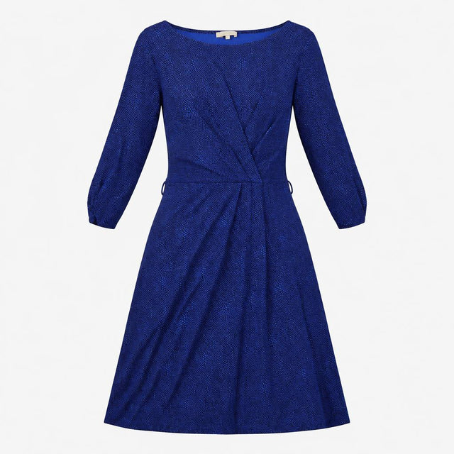 Dress Navy Blue Micro Spot Print Wrap Front Long S
