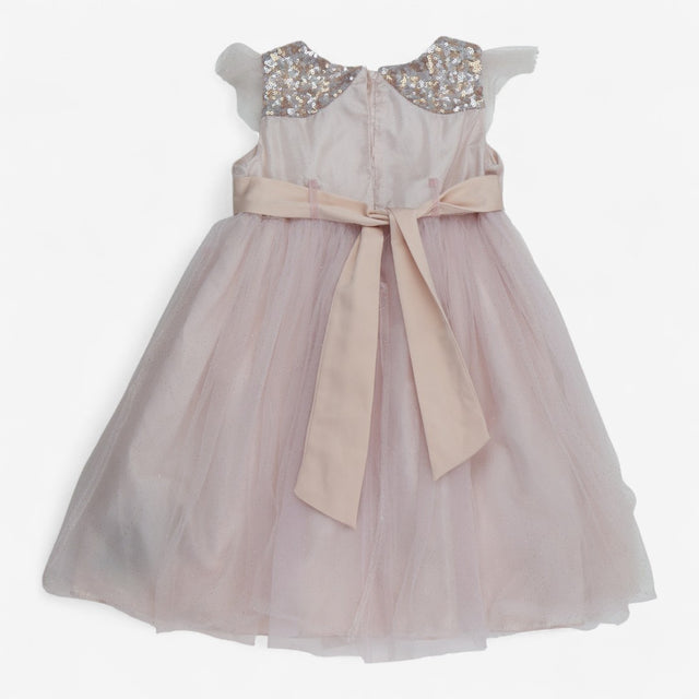 Dress Short Sleeved Pink Sparkle with Flower