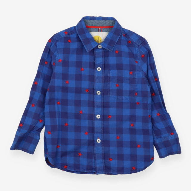 Shirt Blue Check Red Stars