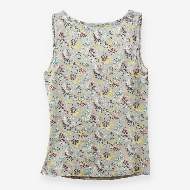 Grey Ditsy Floral Cotton Strappy Top Lace Ruffle T