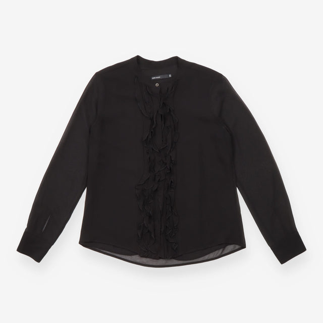 Karen Millen Black Sheer Ruffle Front Long Sleeve