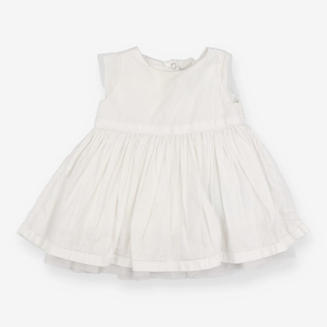 Dress white SS net sleeve tuille lining