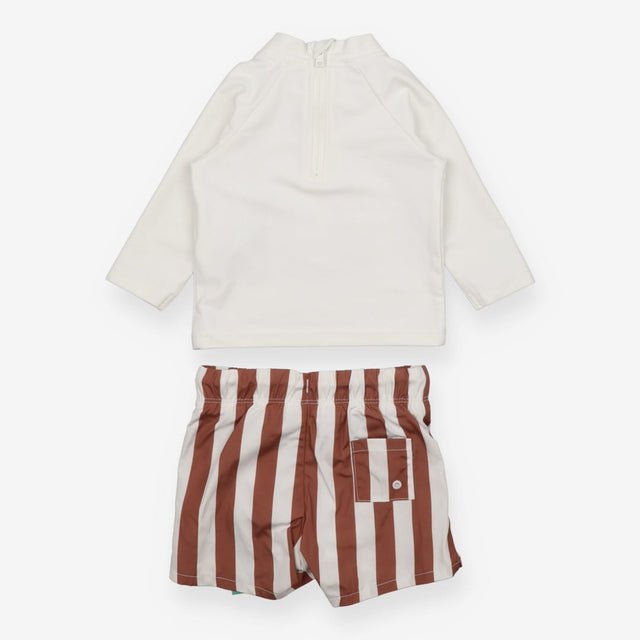 Swimset 2 pc stripe shorts LS rash vest