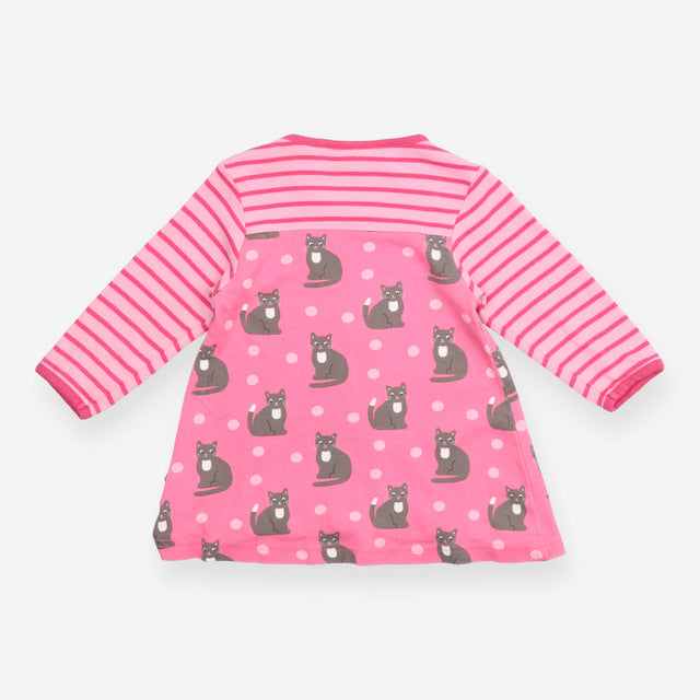Dress Long Sleeve Pink Stripe Cat