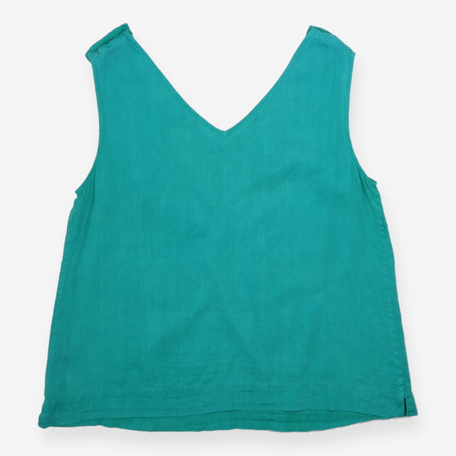 Sleeveless Top Jade Green V-Neck Button Shoulder P