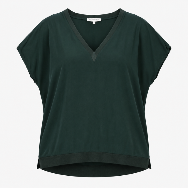 Top Dark Green V Neck Short Sleeve High Low Hem
