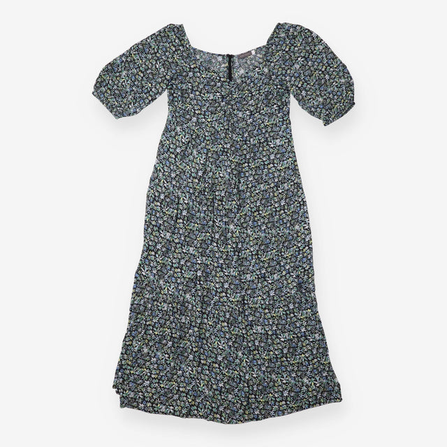 Midi Dress Black Ditsy Floral Print Ruched Front
