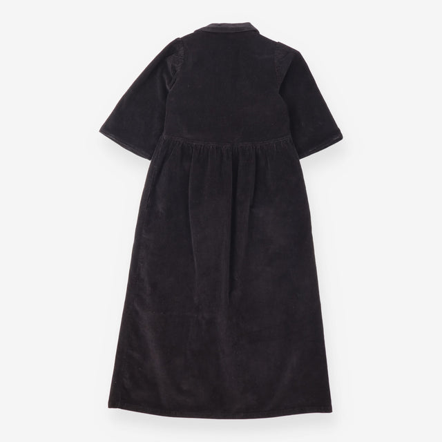Black Corduroy Zip Front Midi Dress