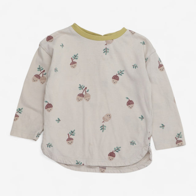 T-shirt Long Sleeve Cream Acorn Print with Yellow