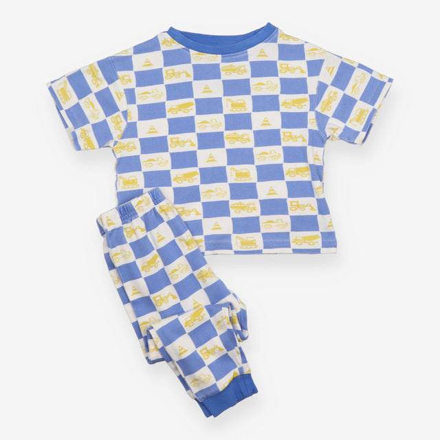 Blue Check Construction Vehicles Pyjamas