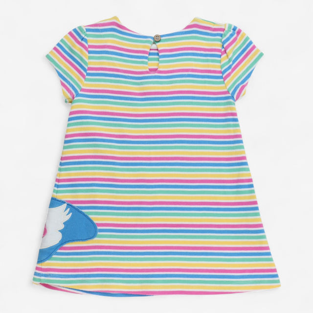 Jersey dress rainbow striped swan applique