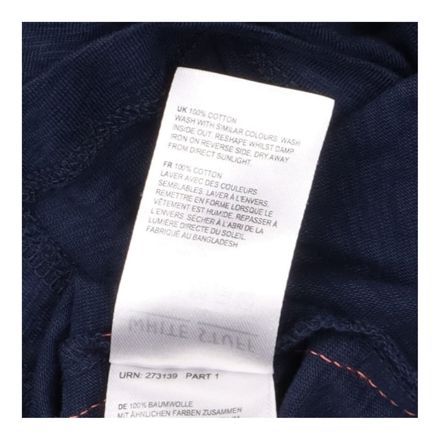 Top Navy Cotton Slub Notch Neck Short Sleeve