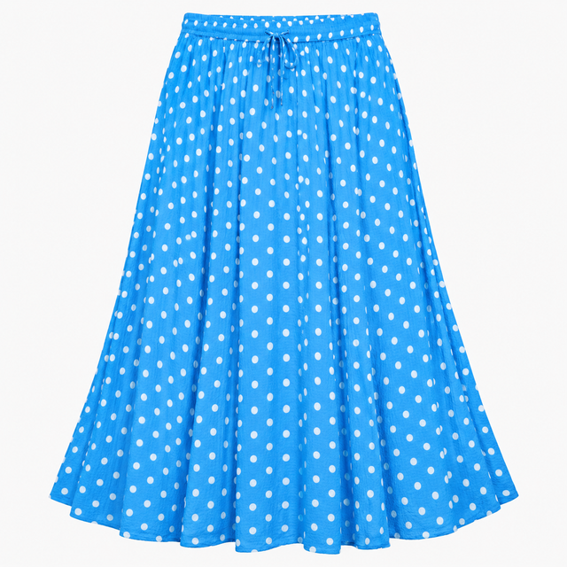Skirt Bright Blue Polka Dot Midi Elastic Waist
