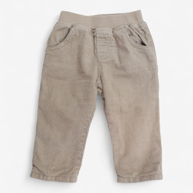 Beige cord trousers navy stripe lining