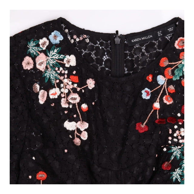 Dress Black Floral Embroidered Lace Midi