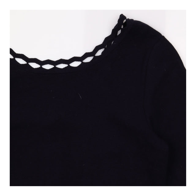 Dress Knitted Bodycon Navy Cutout Trim Knee Length