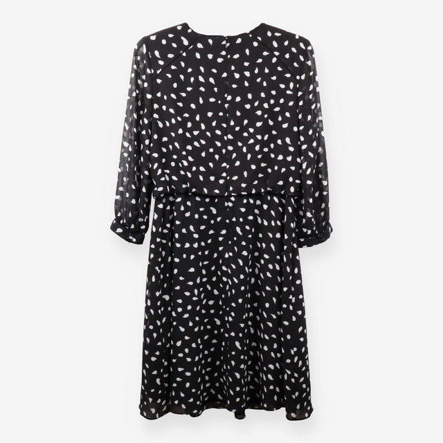 Black White Polka Dot Chiffon Midi Dress Long Slee