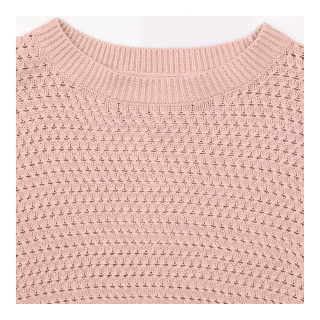 Jumper Pink Open Knit Crew Neck Long Sleeve