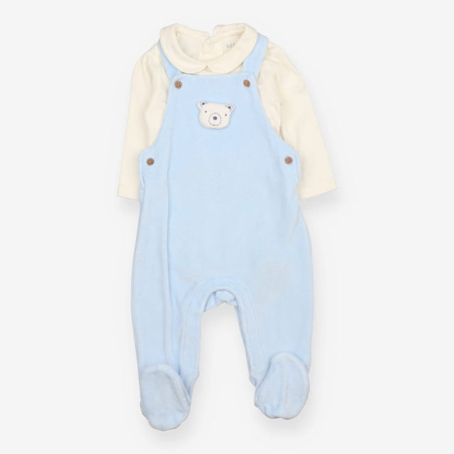 Footed Dungaree Velour Bear and Bodysuit