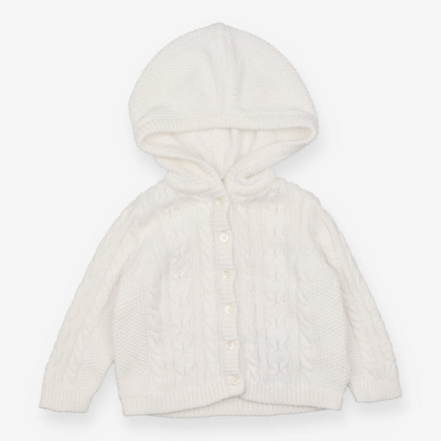 Cardigan with hood white cable buttons