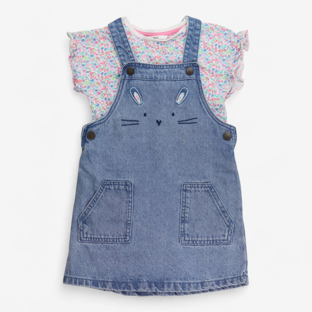 Dress Pinafore Denim Bunny and Floral T-shirt