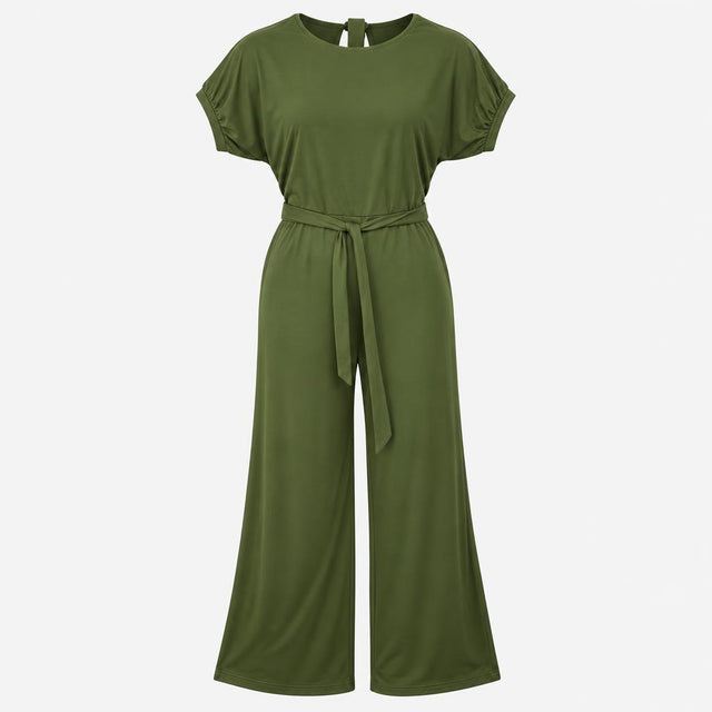 Khaki Green Wide Leg Jersey Batwing Sleeve Jumpsui