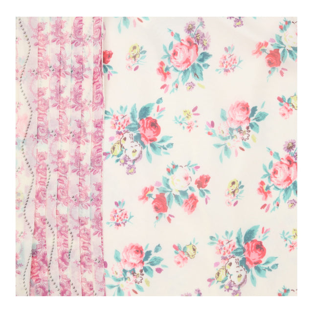 Midi Pleated Skirt Ecru and Pink Floral