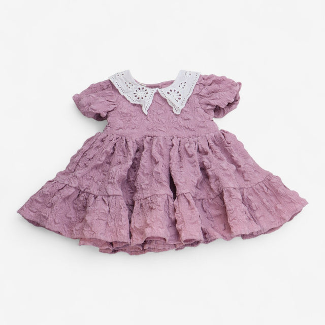 Dress pink with white lace collar bubble fabric