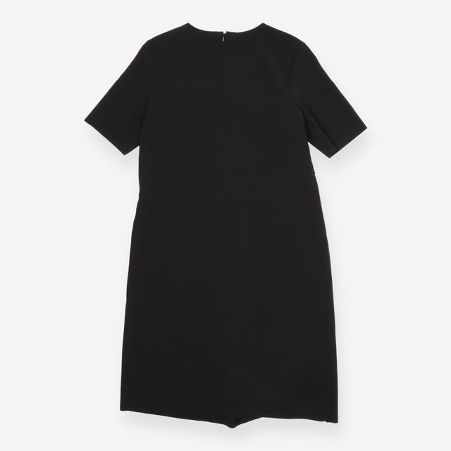 Black Formal Dress – Gathered Waist, Short Sleeve