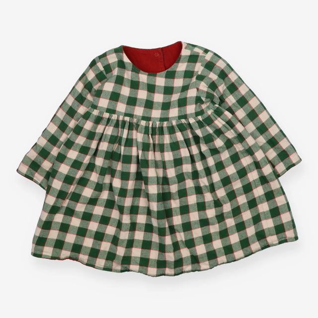 Reversible dress orange cord green and white check