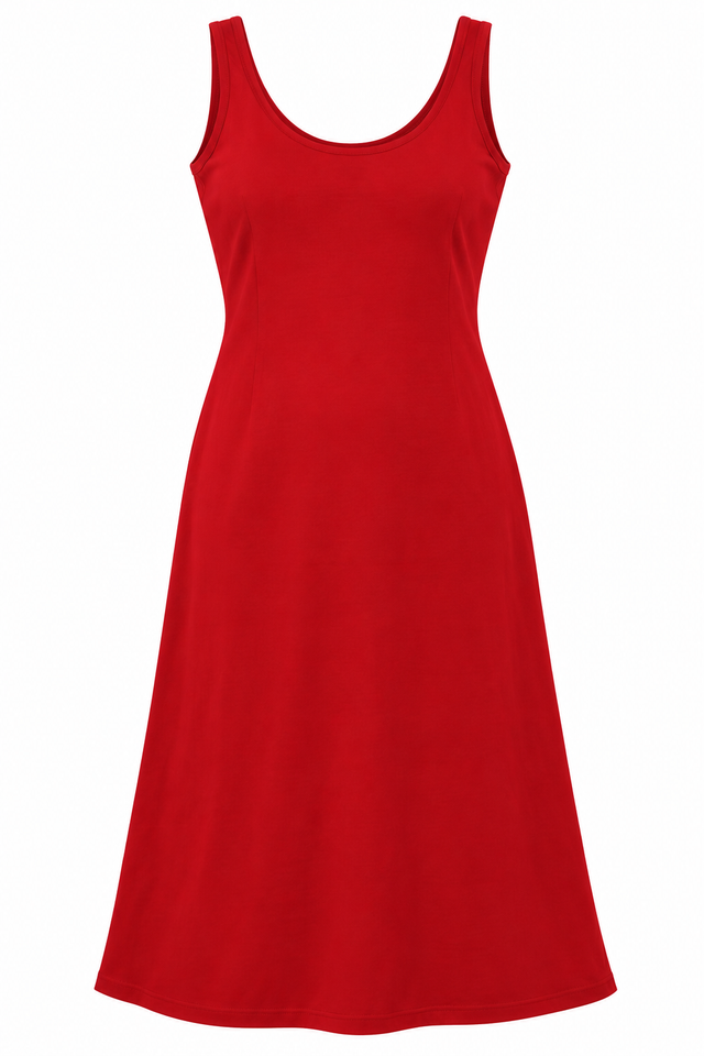 Dress Red Sleeveless Scoop Neck Midi
