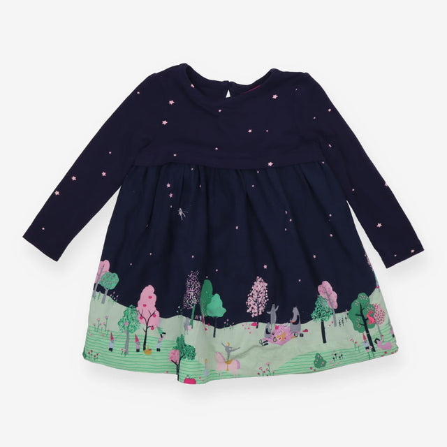 Dress Navy with Pink Stars and Park Landscape