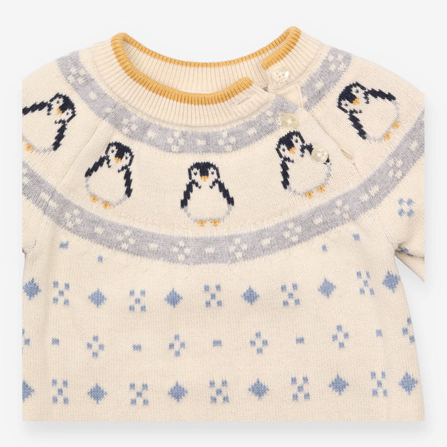 Cream knit romper with penguins