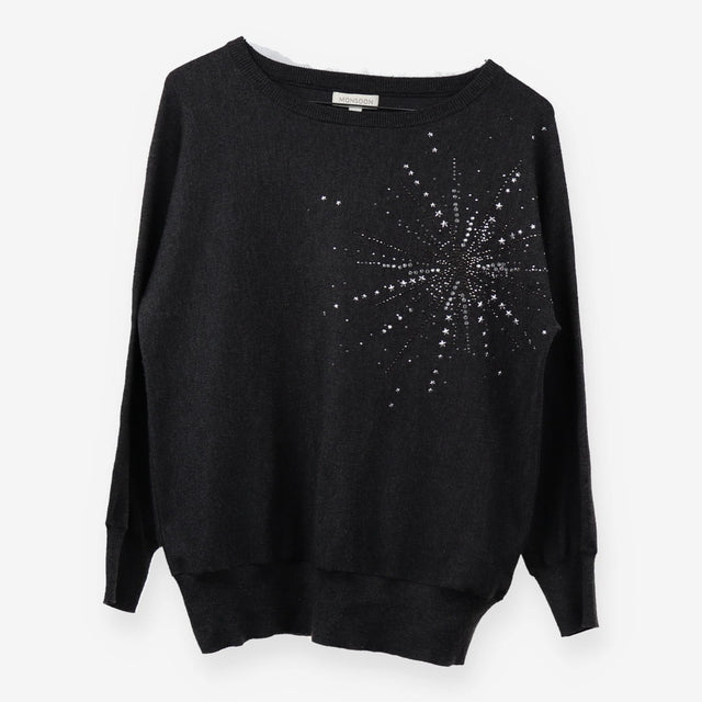Dark Grey Bejewelled Star Jumper Knit Embellished