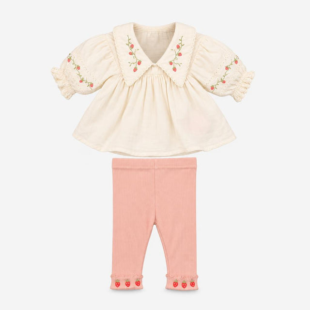 Dress Peter Pan Collar Cream Embroidered Strawberr