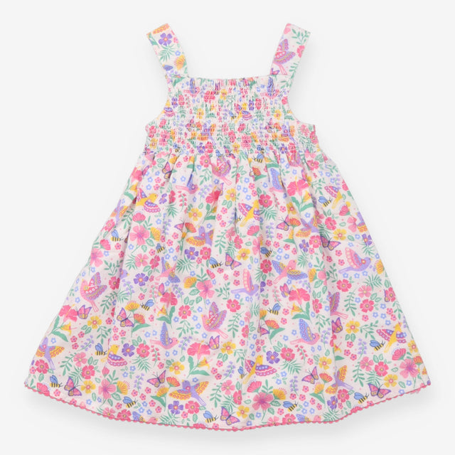 Dress Sleeveless White Birds, Bees, Butterfly Flor