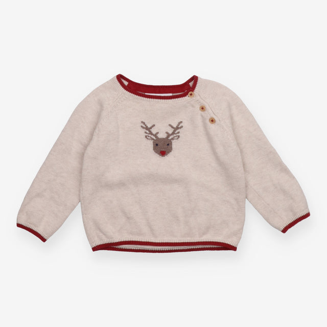 Sweater cream red edging reindeer